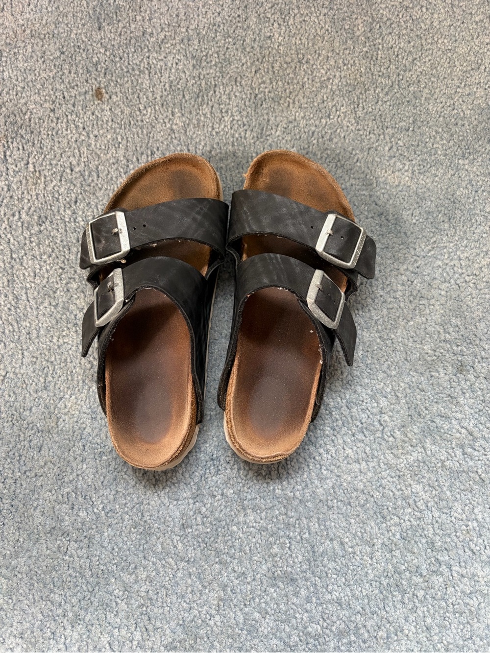Black Double-Buckle Slide Sandals